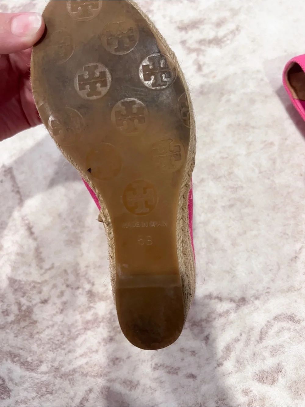 Tory Burch Filipa Pink & Hot Pink Espadrille Wedge Peep-Toe
